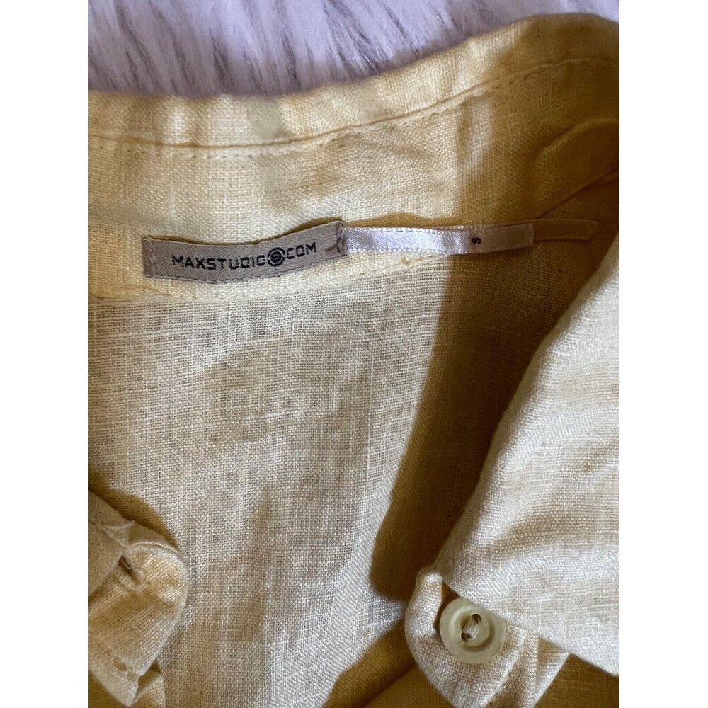 Vintage Max Studio Womens Button Up Shirt Sm Yellow Crochet Slit 3/4 Sleeve - Picture 3 of 7